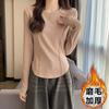 White long-sleeved bottoming shirt women's autumn and winter with short fishbone top design sense slim fit and fleece polished T-shirt