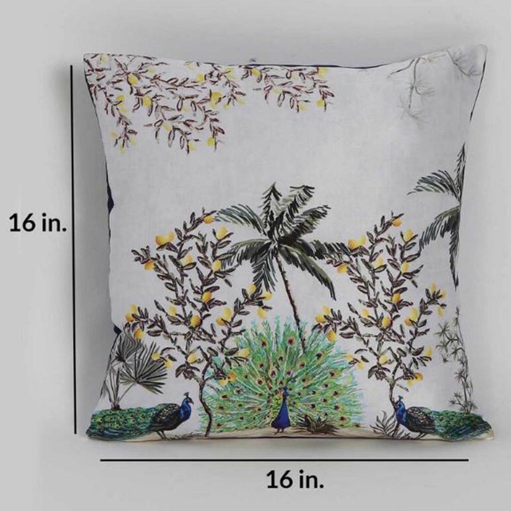 KOKO MAISON INC Dancing Peacock Polystain Cushion Cover (Pack of 2) | Flap Closure | Digital Printed