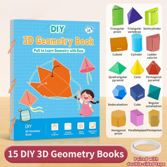 1 Set Zugschnur 3D Geometrie Lernbuch Frühe Bildung DIY Geflochtenes Seil Geometriemodell mit 15 Körpern Volumen Oberfläche Formeln Lehrspielzeug