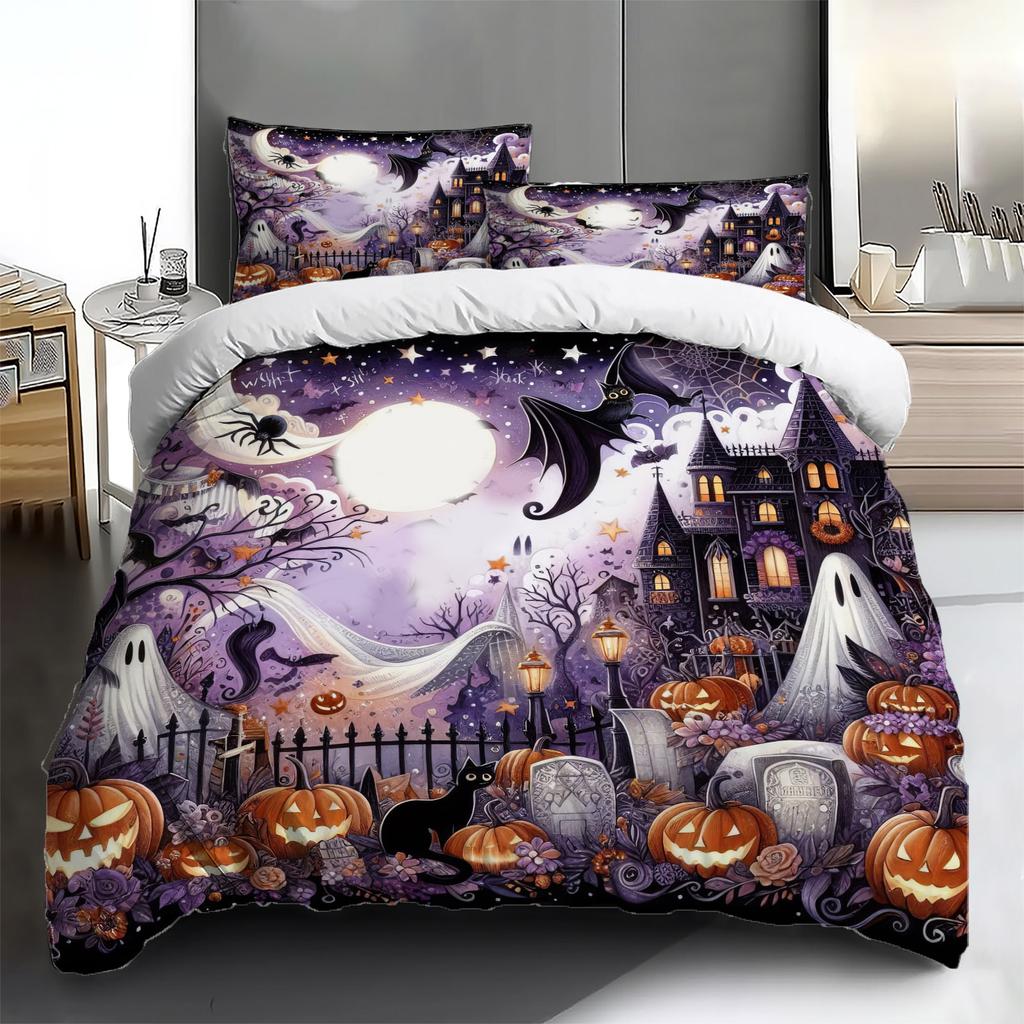 Halloween Three-piece Bedding Set Quilt Cover Pillowcase Brushed Fabric Thickened