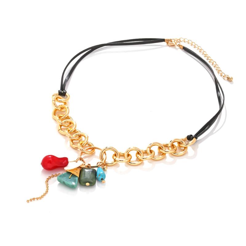 

Elegant Metal Ring Chain Colored Stone Pendant Choker Necklace For Women Holiday Party Evening Jewelry Gift one size