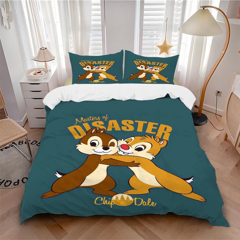 3pcs Chip 'n' Dale Masters of Disaster Print Bedding Set (1 Cover + 2 Pillowcases, Without Inserts)