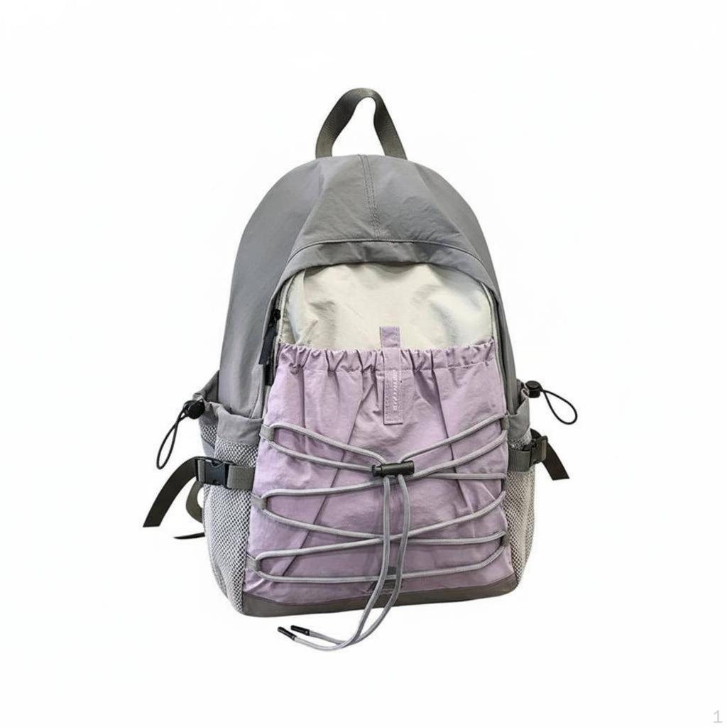 Casual Travel Daypack Large Capacity Drawstring Front Rucksack Water Lightweight Nylon Backpack for