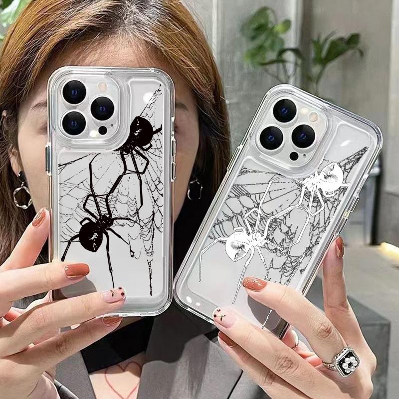 Case For iPhone 16 Cases iPhone 15 Pro Max Case Spider Pattern Clear Crystal Case For iPhone 14 13 12 11 XS XR X 7 8 Plus Cover