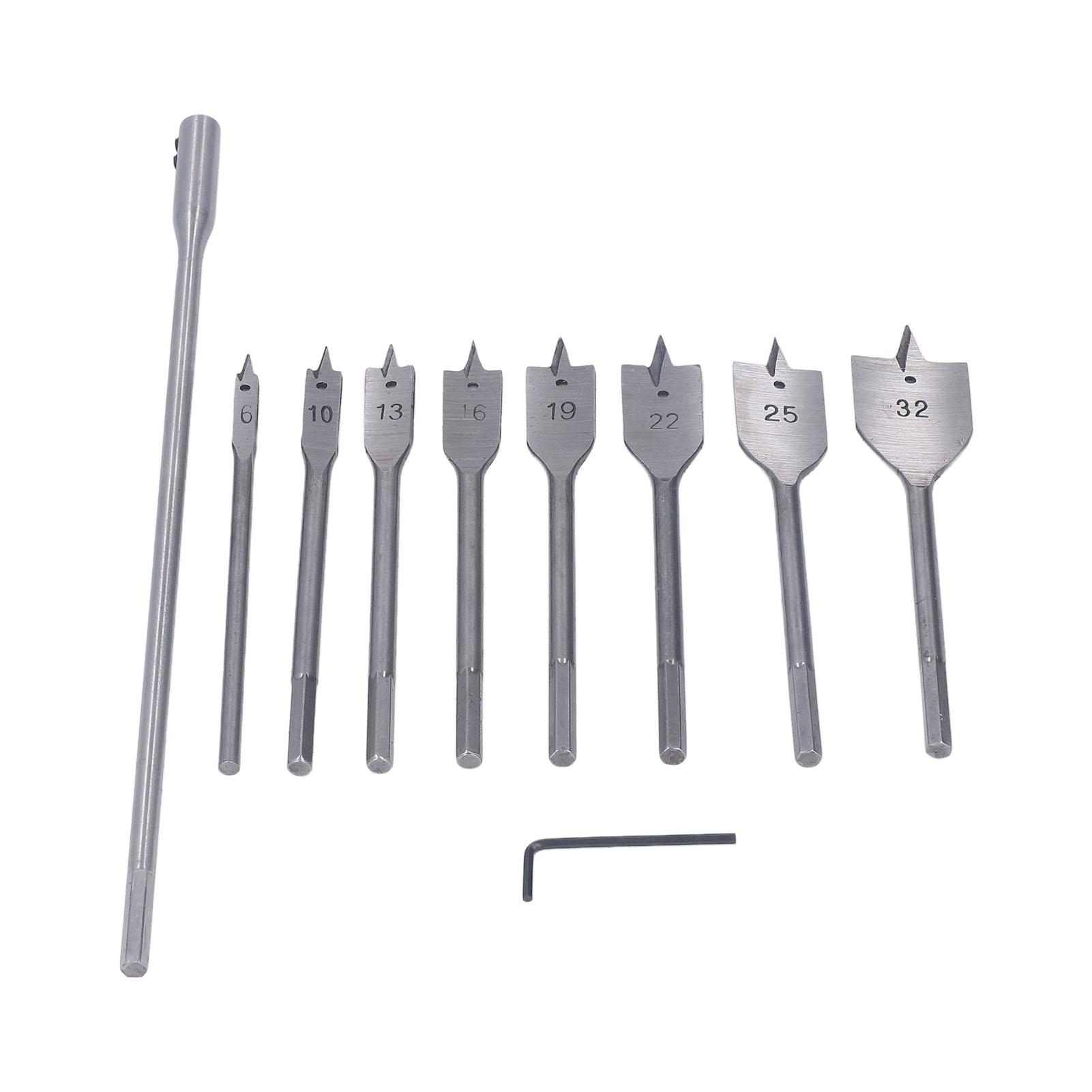 

Набор из 10 сверл по дереву, высокоуглеродистая сталь, 8 размеров, хвостовик 1/4 дюйма, перьевые сверла для деревообработки