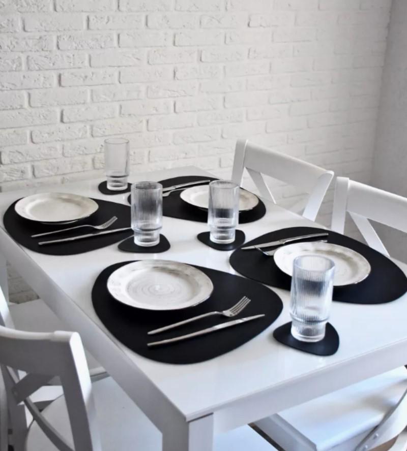 1/4/6 Sets Black Table Placemats and Coasters Oval Shaped Table Mats Pad Kitchen Accessories Place mat for Indoor  Outdoor
