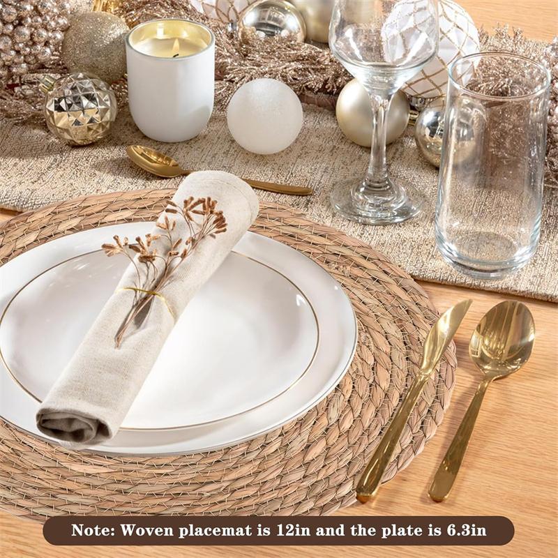 8 Stück Runde Gewebte Platzsets Set Natur Handgewebt Wasserhyazinthe Platzset Stroh Geflochtene Rattanmatten für Küche Esstisch