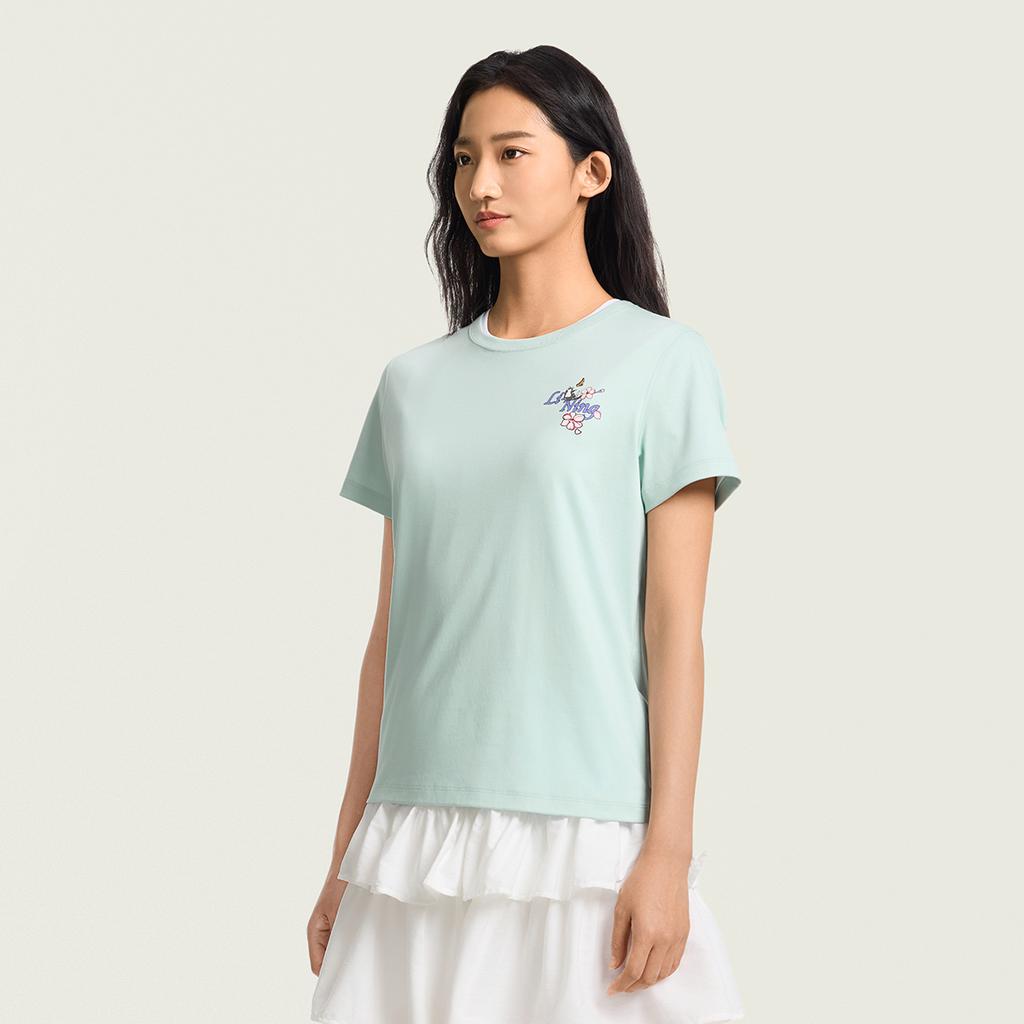 Li-Ning Quick-Drying Cool Round Neck Pattern T-Shirt Women Tops ATSW310-7