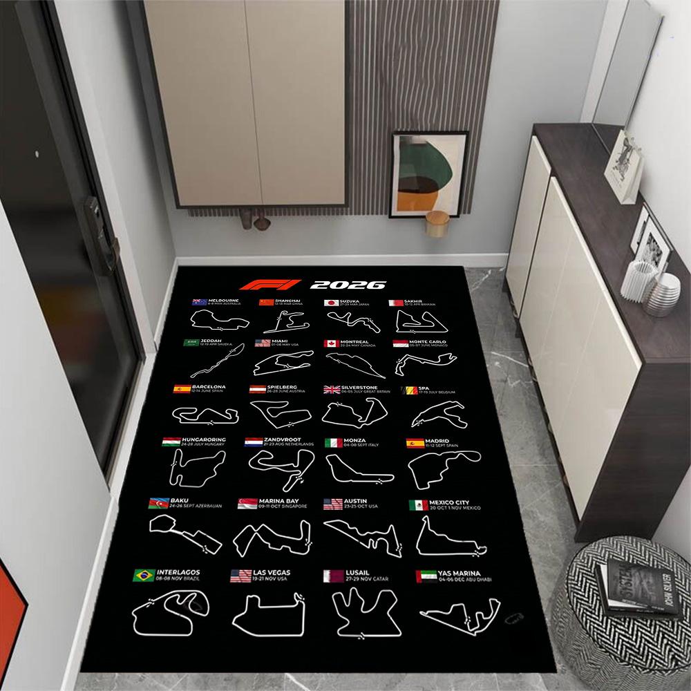 2026 Formula 1 Calendar Themed Anti-Slip Rugs - Polyester Home Decor, Suitable for Bedrooms, Living Rooms, Doorways, Studios, and Decorations