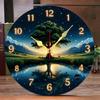 Orange Starry Sky Wooden Round Silent Hanging Wall Clock, Suitable For Living Room, Office, Study Room, Bedroom, Home Decoration