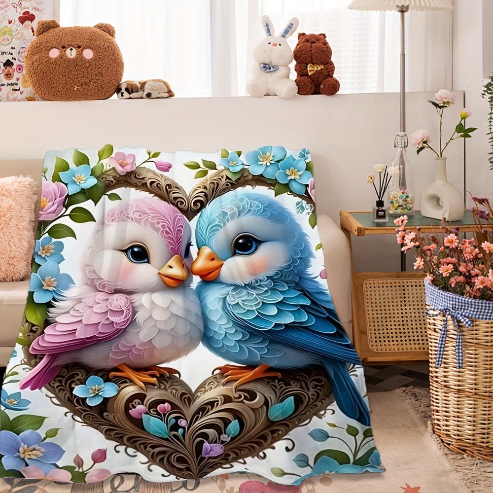 Cute Pattern Of Two Birds Flannel Printed Blanket Suitable For All Seasons Suitable For Living Room Office Sofa And Travel