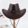 Ethnic Style Western Cowboy Hat Vintage Faux Leather Big-edge Jazz Hats Outdoor Travel Knight Hats