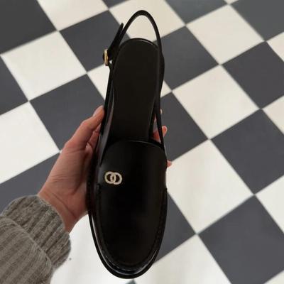 Sheepskin Version~ Xiaoxiangfeng Genuine Leather with Loafu Small Leather Shoes Women's Summer Bag Head Platform Sandals Muller Cool Slippers