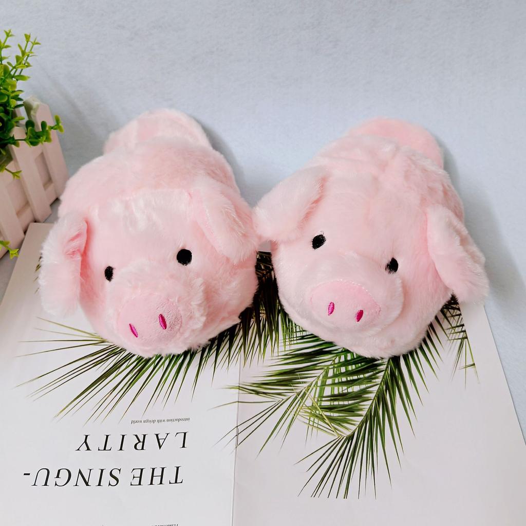 Fashion 2024 Ins Hot Cartoon Pig Cotton Shoes Girls Pink Slip On Fluffy Slipper Woman Creative Piggy Slides Loafers Shoes