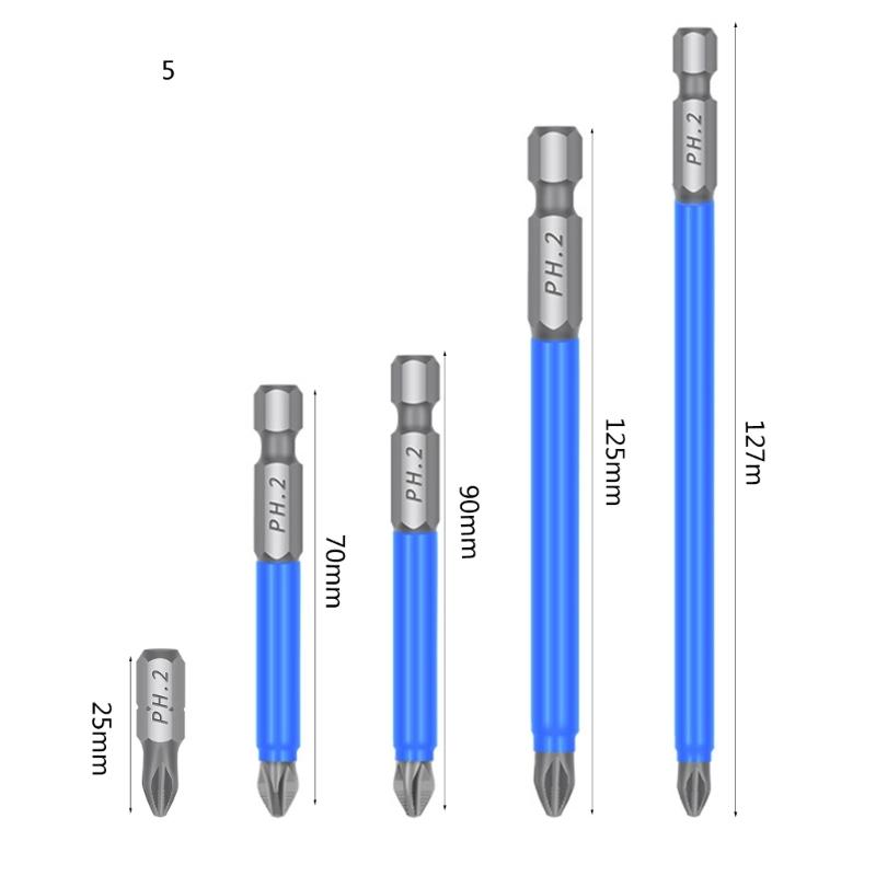2/3/4/5/7pcs Magnetic Batch Heads Impact Strong Cross High Hardness 25/50/65/70/90/127/150mm for PH2 Screwdriver Set