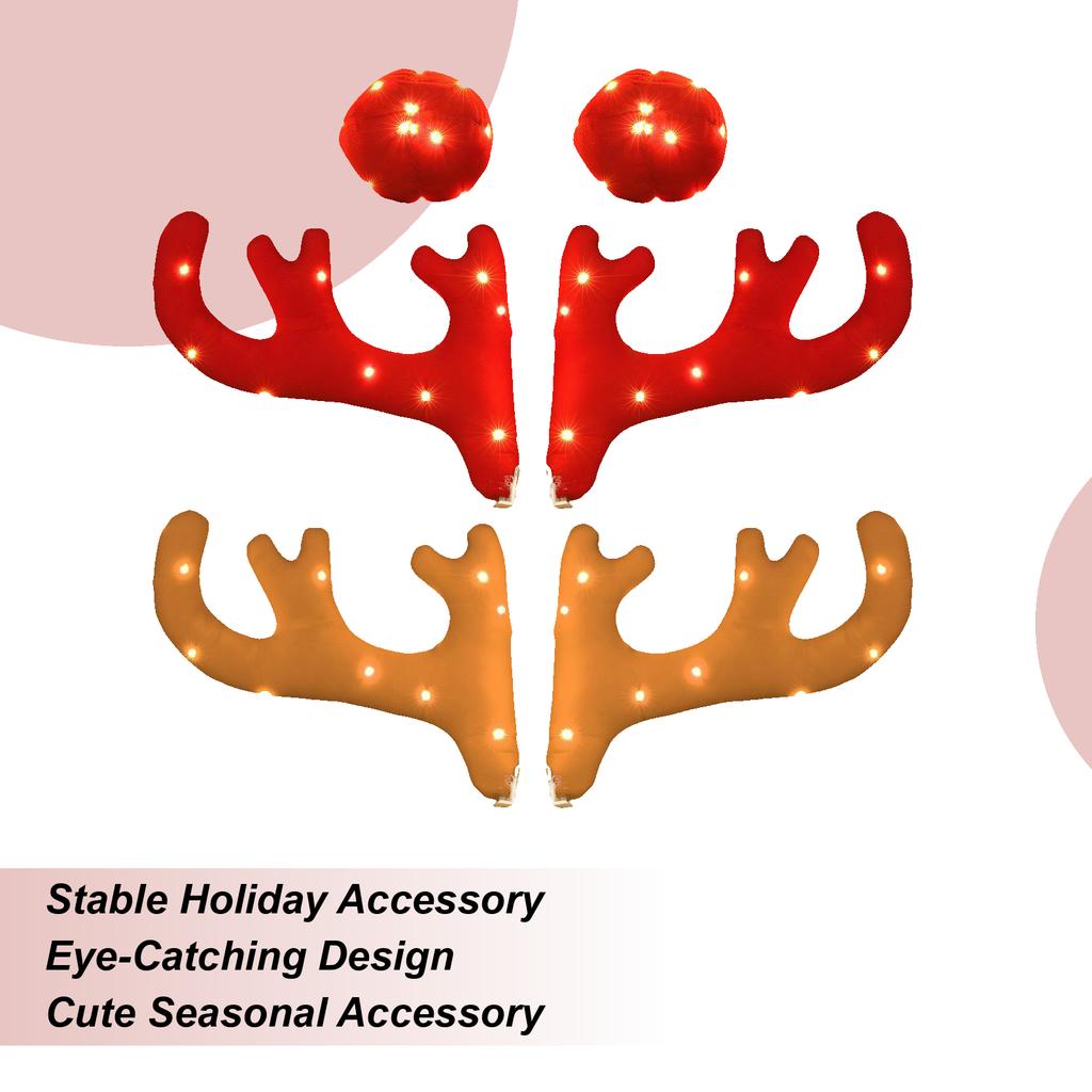Car Reindeer Antlers Festive Christmas Decor Light Up Antler Set Auto Holiday Reindeer Decoration For Van SUV Shopping Mall