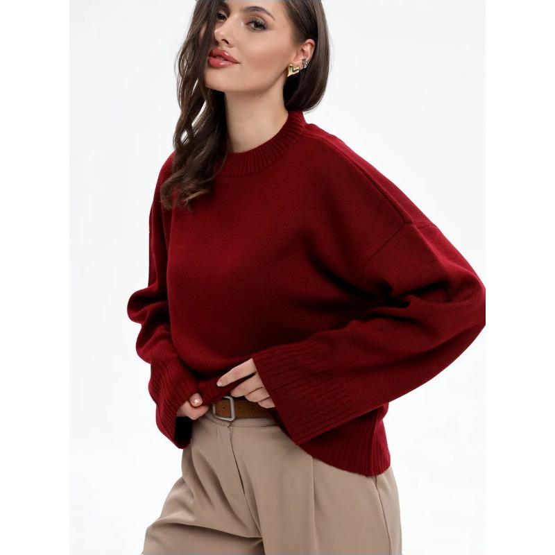 Wind Knitted Sweater Winter New Sweet Round Neck Pullover Loose Solid Color Long Sleeve Versatile Knitted Sweater Women