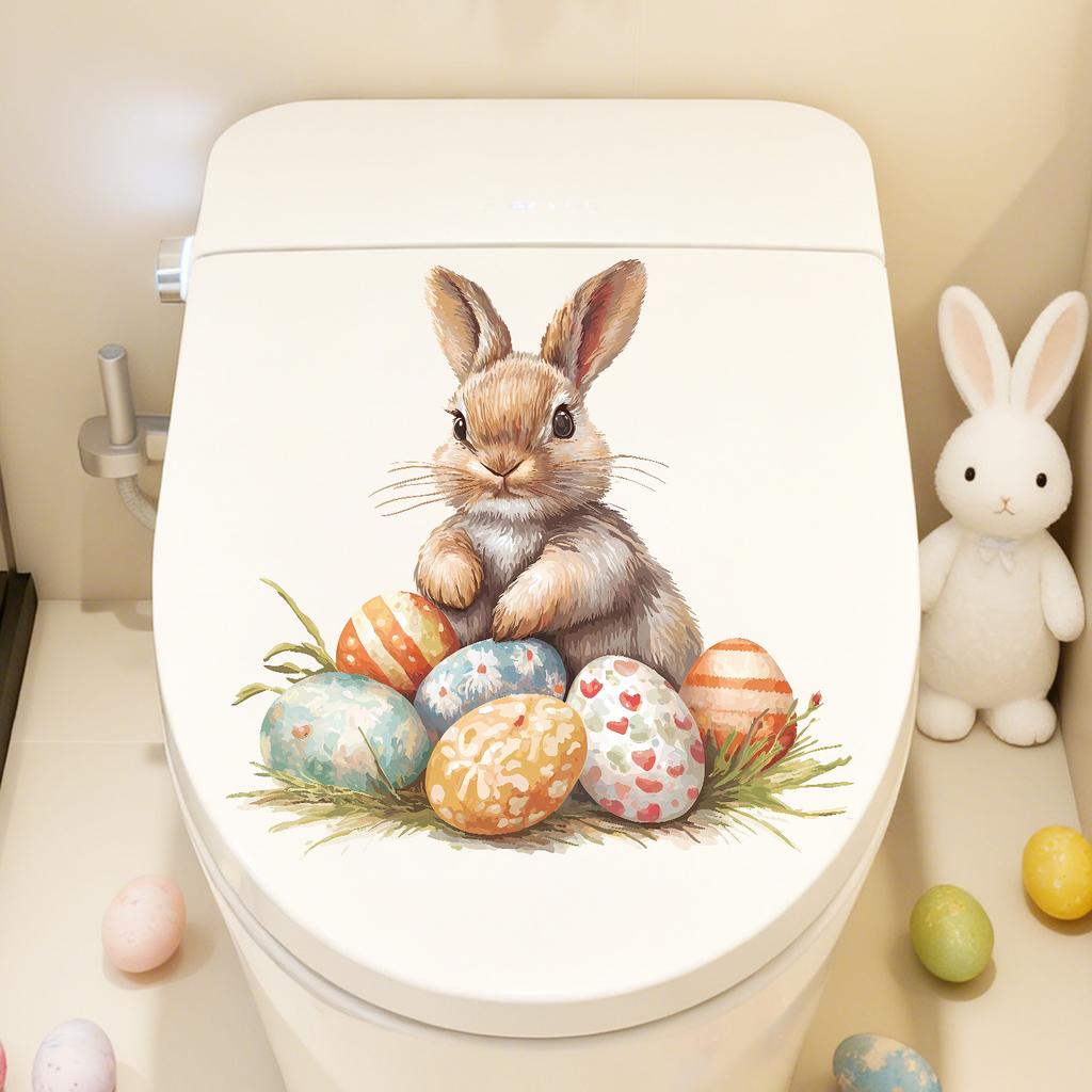Cartoon Easter Bunny Easter Egg Bathroom Toilet Flower Self-adhesive Wall Sticker