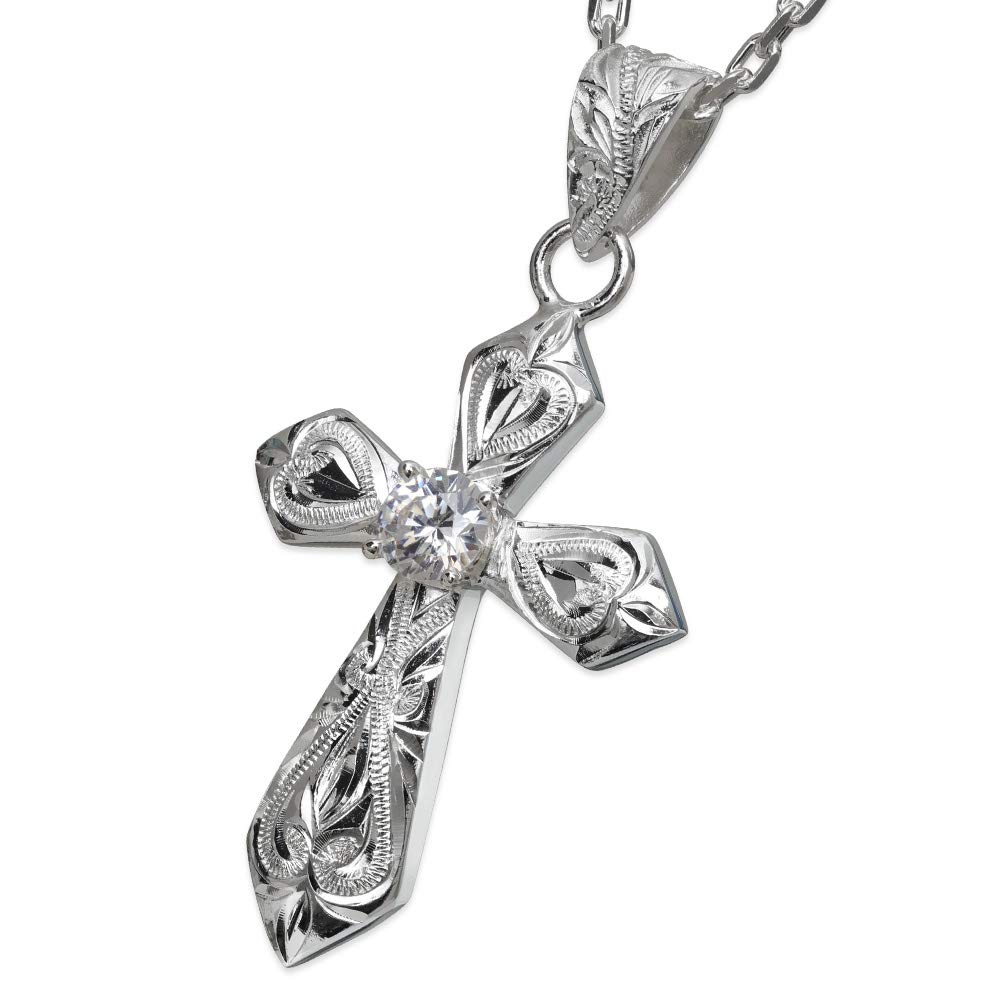 

BYTHESEA Hawaiian Jewelry Cubic Free Silver Length 60cm Necklace, Zirconia, Engraving, 925, Cross, Crucifix, Men s, Women s, Chain,