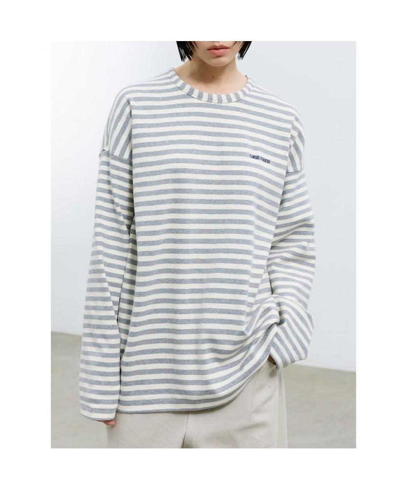 Saendeusaundeu (Unisex) Awning Stripe Long Sleeve T-Shirt Gray