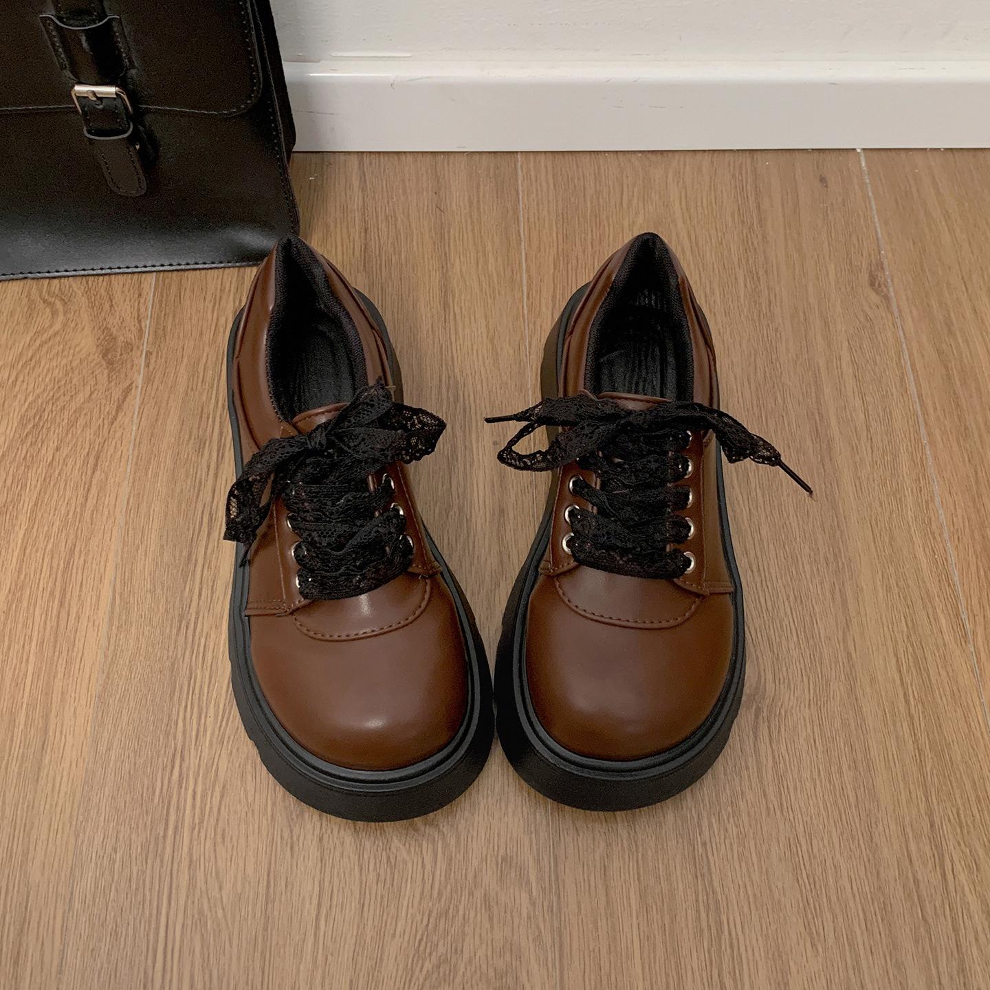 

Черные французские британские туфли на платформе из маленькой кожи женские лето 2025 новые универсальные для юбки увеличивающие рост одинарные туфли Мэри Джейн 39 коричневый