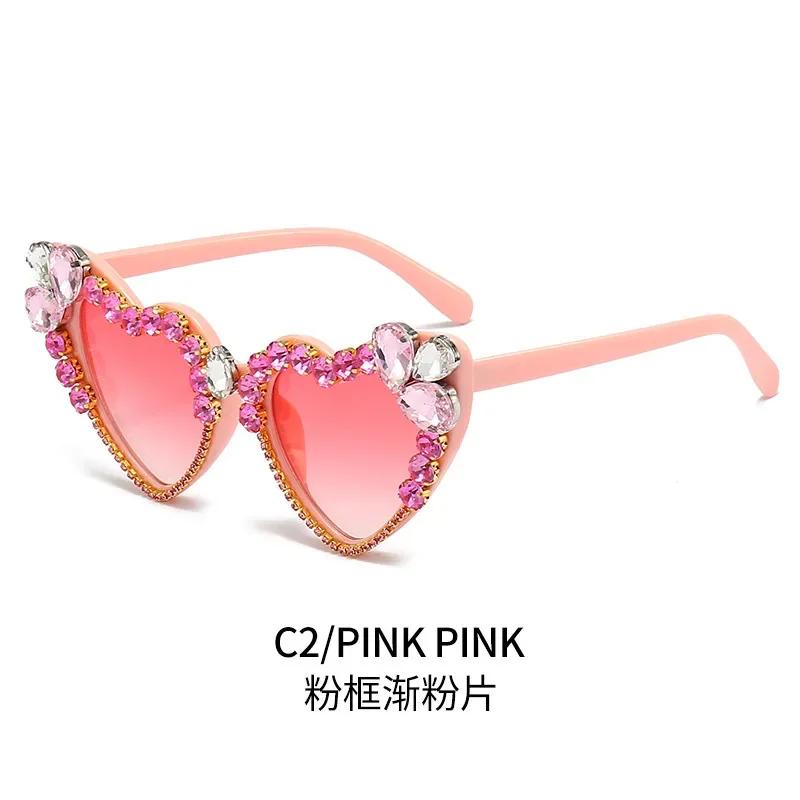 Peach Heart Sunglasses for Women Imitation Diamond Studded Sunglasses Handmade Diamond Style Shiny Sunglasses