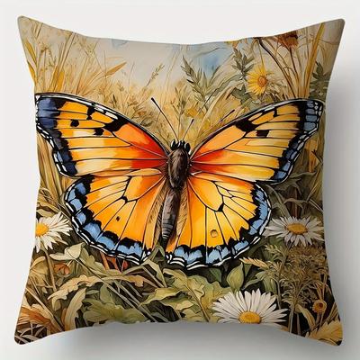 Schmetterling Blume Meer Landschaft Muster Heimdeko Kissenbezug Wohnzimmer Sofa Polyester Kissenbezug mit Reißverschluss