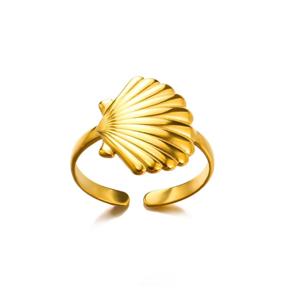 Hot-selling ocean wind starfish shell stainless steel open ring gold-plated women's vacation jewelry