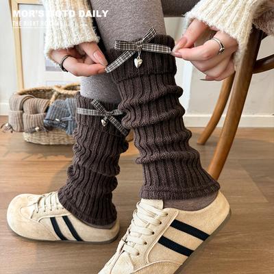 Boots Cotton Socks Cover Coffee Stacking Socks Plaid Bow Lolita Wool Knitted Calf Socks Leg Cover