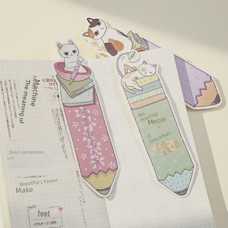 Mu Ran Hand-Painted Cat-Themed Shaped Paper Bookmarks, 30 Sheets