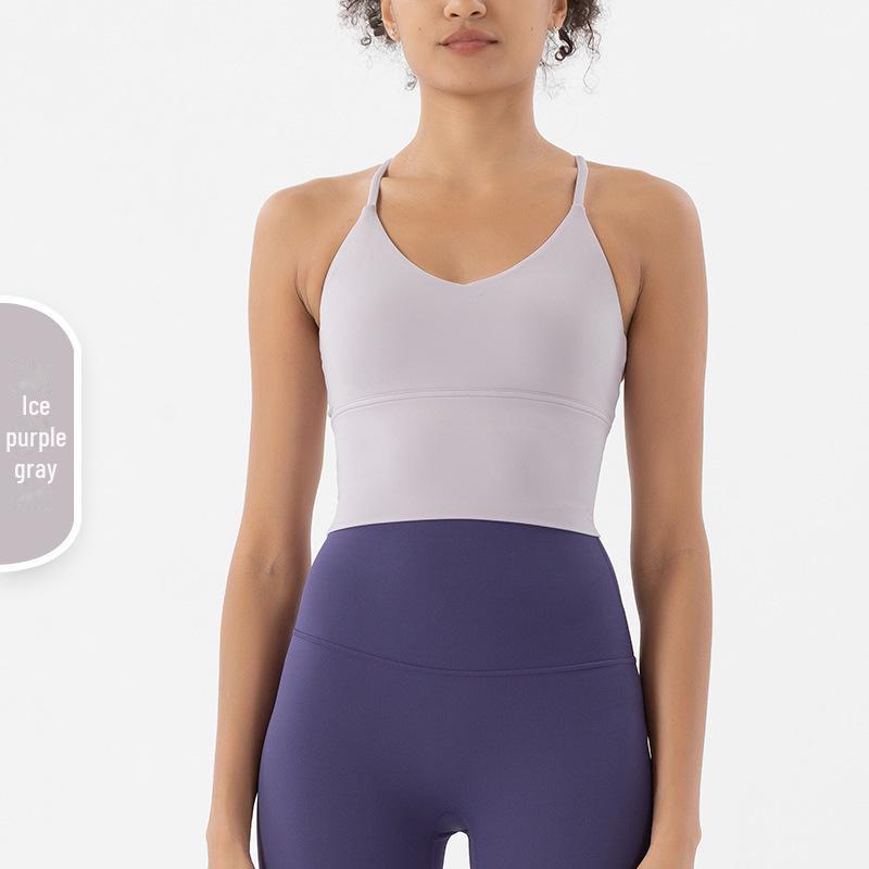 „Sutien Sport Yoga Nud Șlefuit pe Ambele Părți - Sexy, Camișolă Decupată la Spate pentru Fitness”