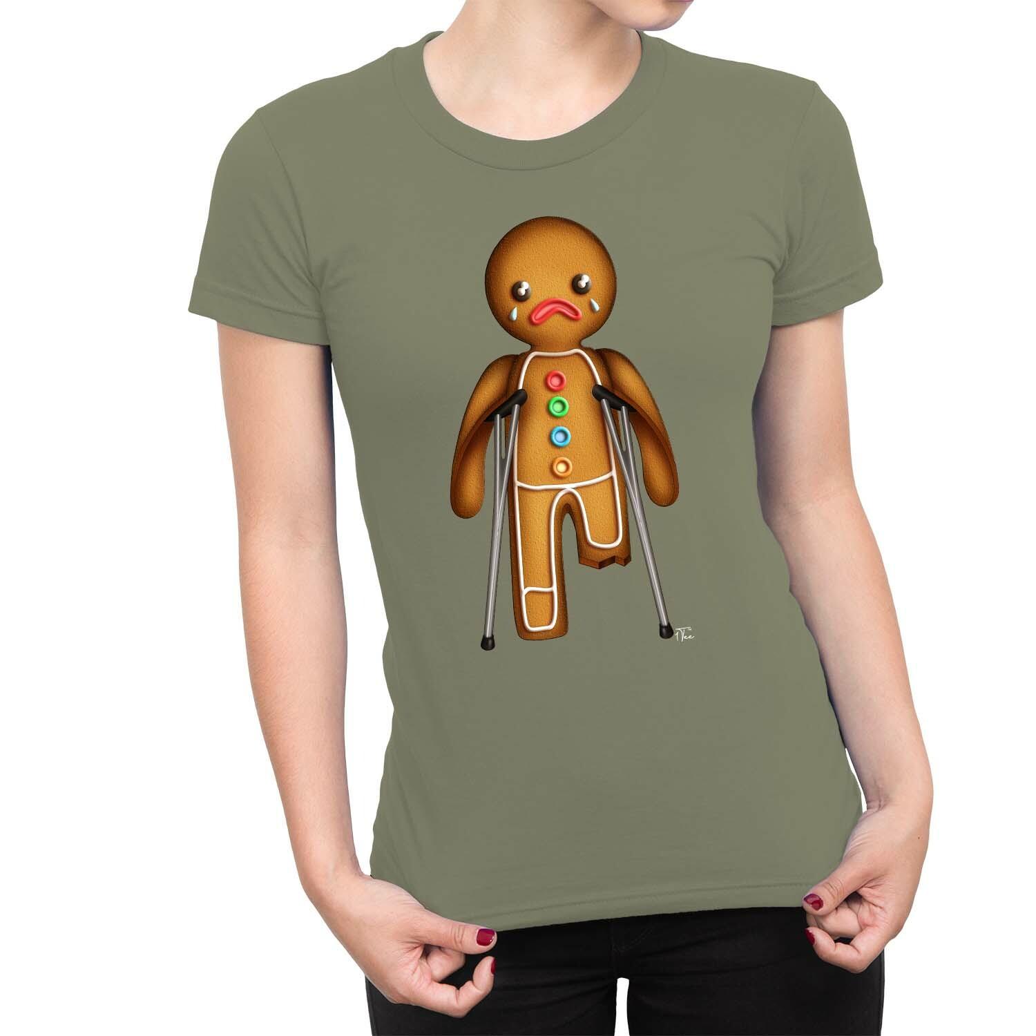 1Tee Womens Christmas Gingerbread Man On Crutches T-Shirt L