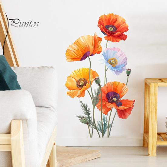 Decorative Flower Decals for Glass Doors 2Pcs Watercolor Wall Stickers, PVC Waterproof Floral Decals, Peel And Stick Creative Art Gifts Decor,