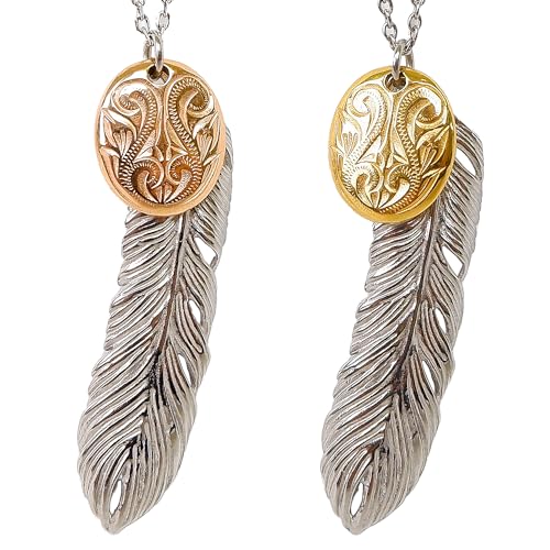 July Hawaiian Jewelry Necklace, Men's and Women's Stainless Steel Necklace with Feather, Scroll, and Wave Design, Hypoallergenic, Surgical Stainless S