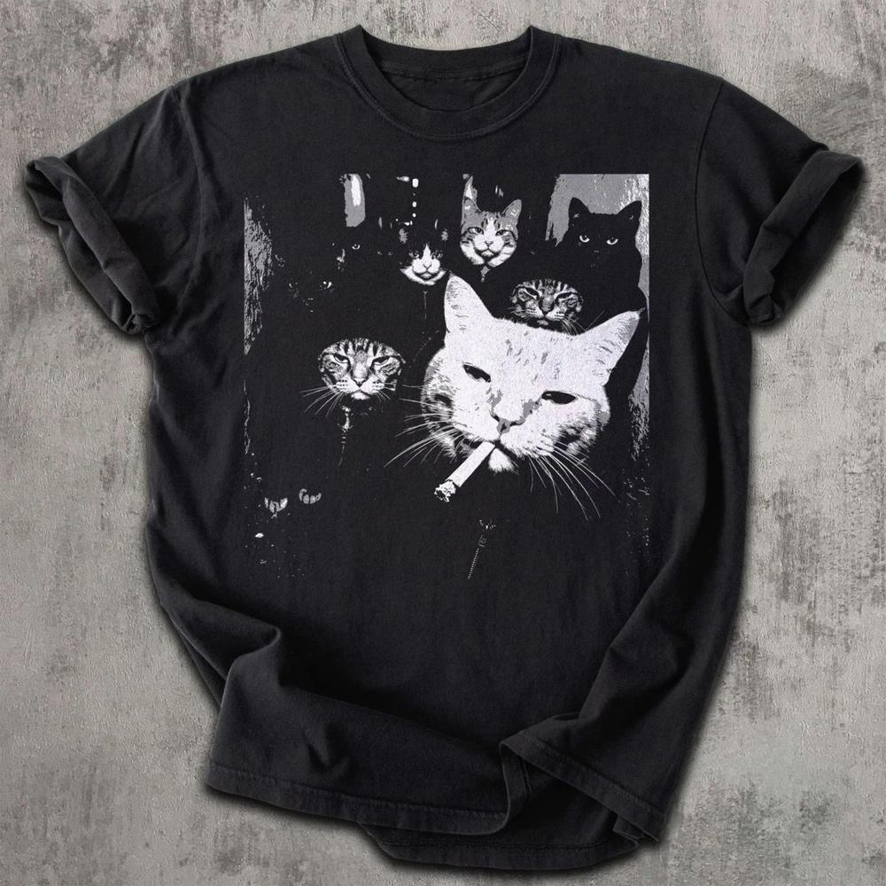 Letnie koszulki Harajuku z grafiką liter Y2k Top z nadrukiem kota Damskie Oversize'owe koszulki High Street Streetwear Vintage Koszulki Ubrania