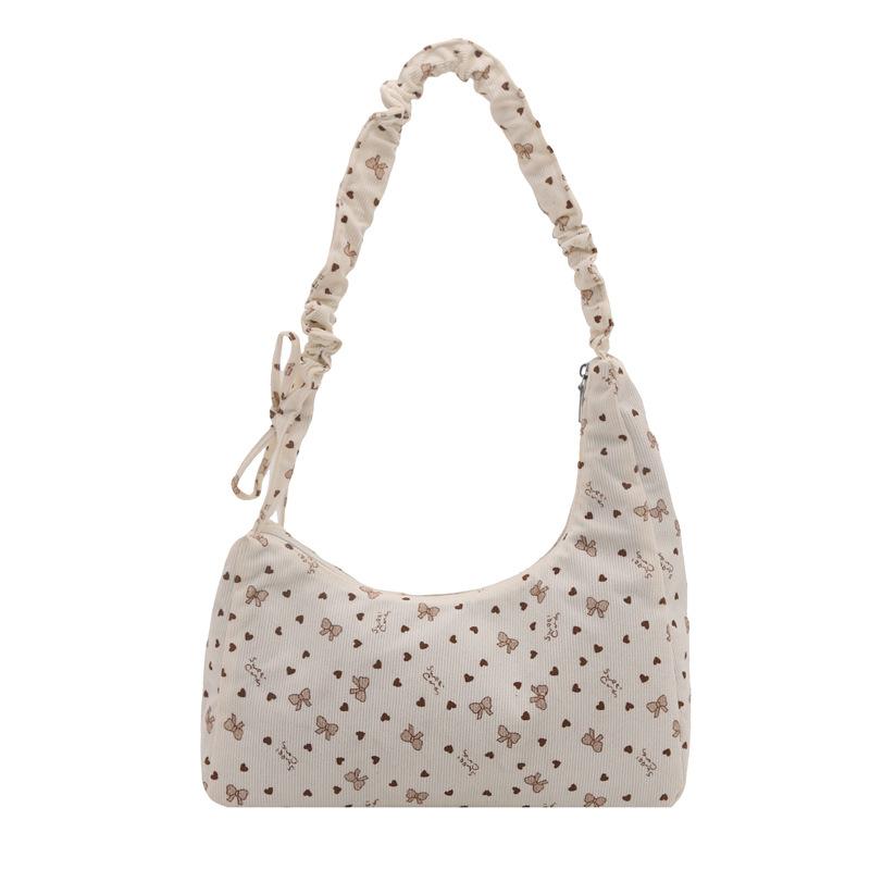 

Autumn pleated floral messenger bag 2025 new niche design large-capacity commuter bag sweet drawstring shoulder bag белый