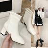 Dames Ensfarget Mote Høye Hæler med Glidelås bak Mote Støvletter Høye Støvletter Lærsko Midhøye Støvletter Damesko
