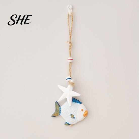 Wooden Marine Life Art Mediterranean Nautical Wall Hanging Decor, Handcrafted Ocean Style Ornaments, Decorative Pendants with Theme Piece Cotton Rope