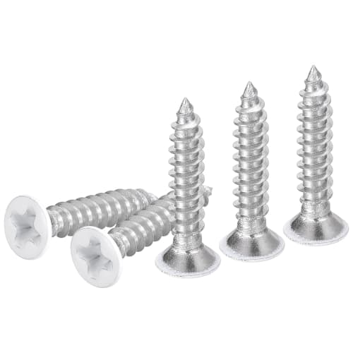 DTGN 25pcs ST3 x 15mm Flat Head Wood Screws, 304 Stainless Steel White Cross Head Self-Adhesive Screws - Ideal for Woodworking and Furniture