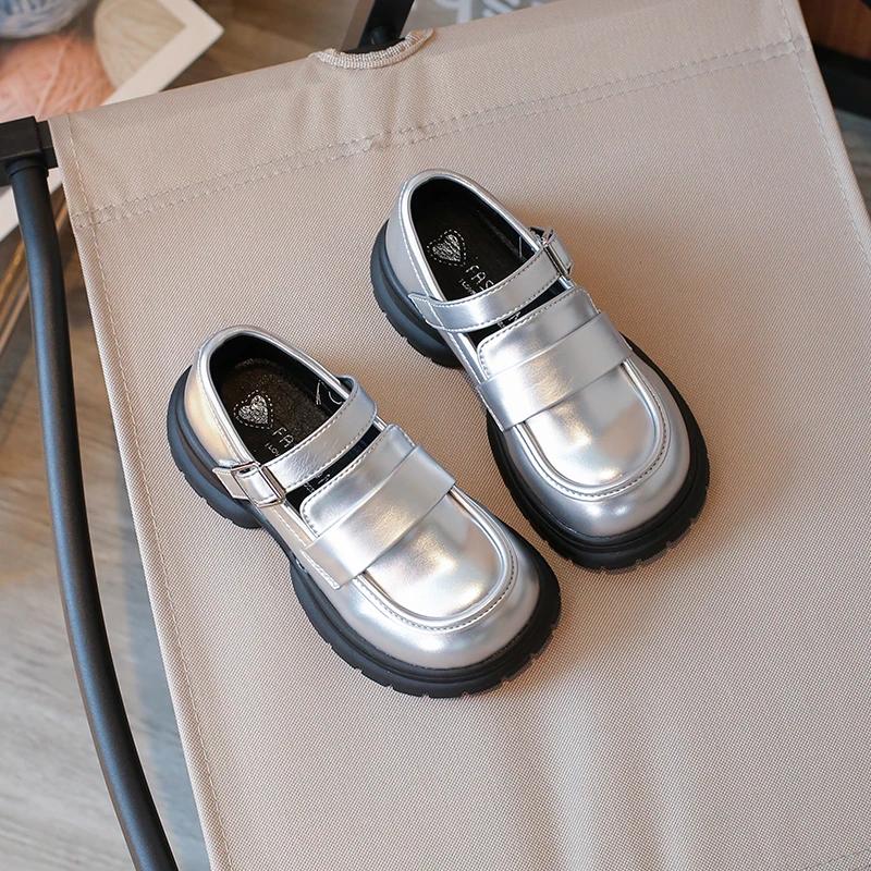 Children's Leather Shoes Thick Bottom Causal Girls Black School Shoes Round-toe Fashion Kids Versatile Princess Mary Jane Shoes