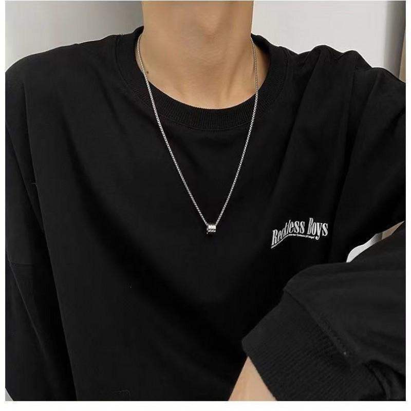 Titanium Steel Necklace Men Women Polished Bead Chain Hip Hop Minimalist Pendant 60-70cm Adjustable Length