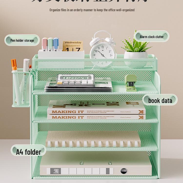 Large Capacity Metal Desktop File Organizer - A4 Paper Storage Rack & Office Desk Bookshelf