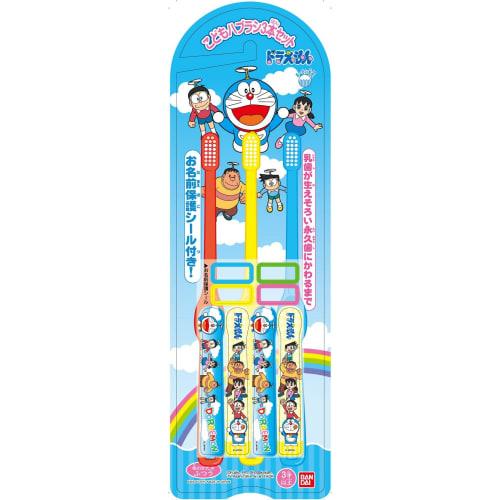 BANDAI Toothbrush Set of 3, Doraemon, Red, Yellow, and Blue