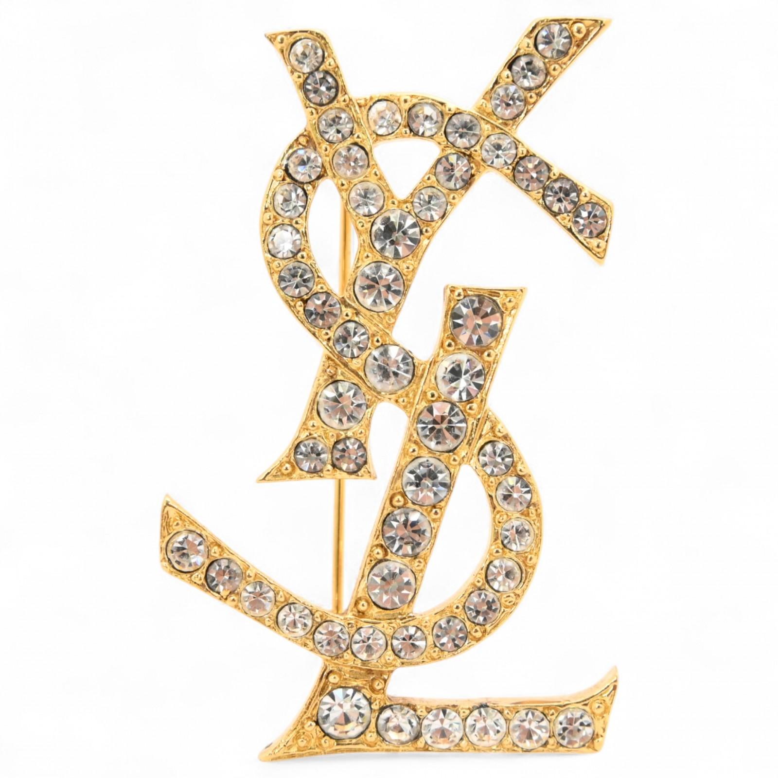 

Auth SAINT LAURENT YSL Cassandra Brooch GP Rhinestone Jewelry Vintage ys5919cc
