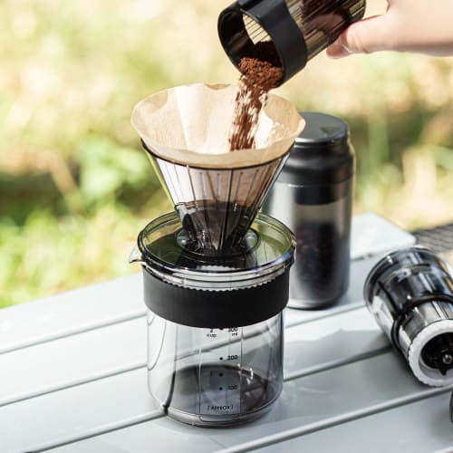 &NE Tritan Dripper & Server, Nikii Cafe, Black, 430ml Capacity, 1-2 Cups, Made in Japan, Coffee Set with Spoon, Portable, Compact, Shatter-Resistant,
