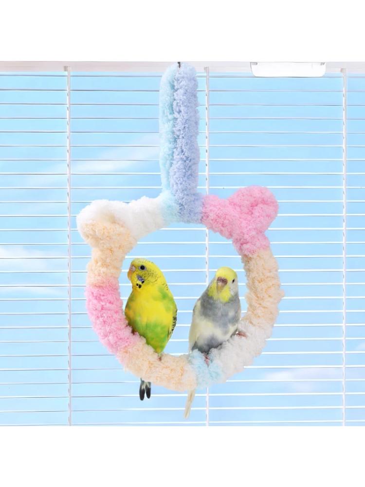 Warm Bird Plush Swing Colorful Hanging Perch Climbing Toy for Parrots Budgie Parakeet Cockatiel Cockatoo Conure