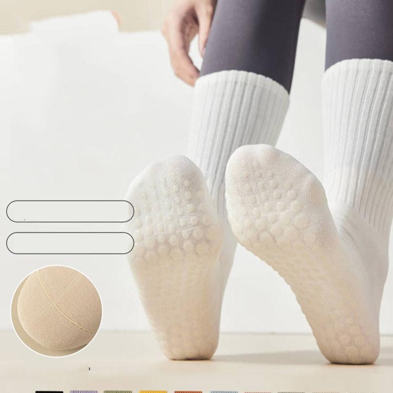 Mid-Calf Yoga Socks Anti-Slip Breathable Sweat-Absorbing Odor-Free Massage Sole for Pilates Gym Fitness Floor Socks