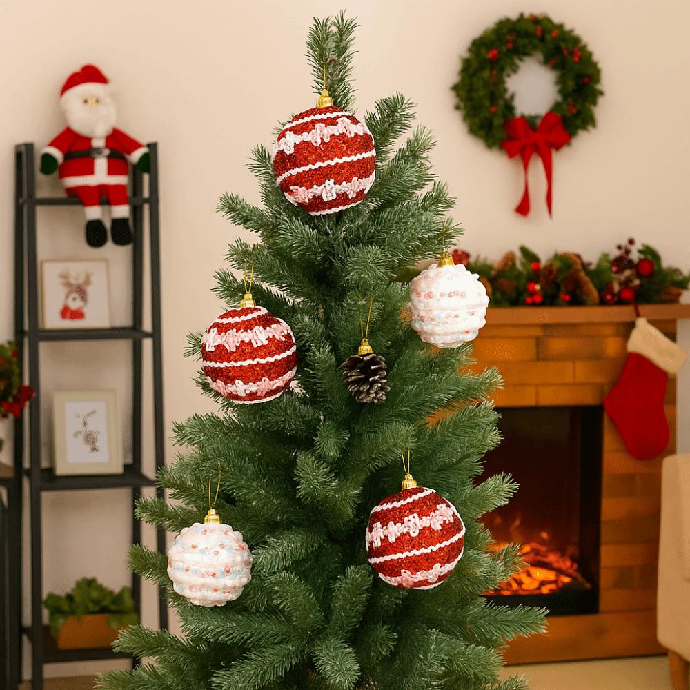 Red White Christmas Balls Pendant Colorful Christmas Tree Pendant Christmas Hanging Balls  for Home