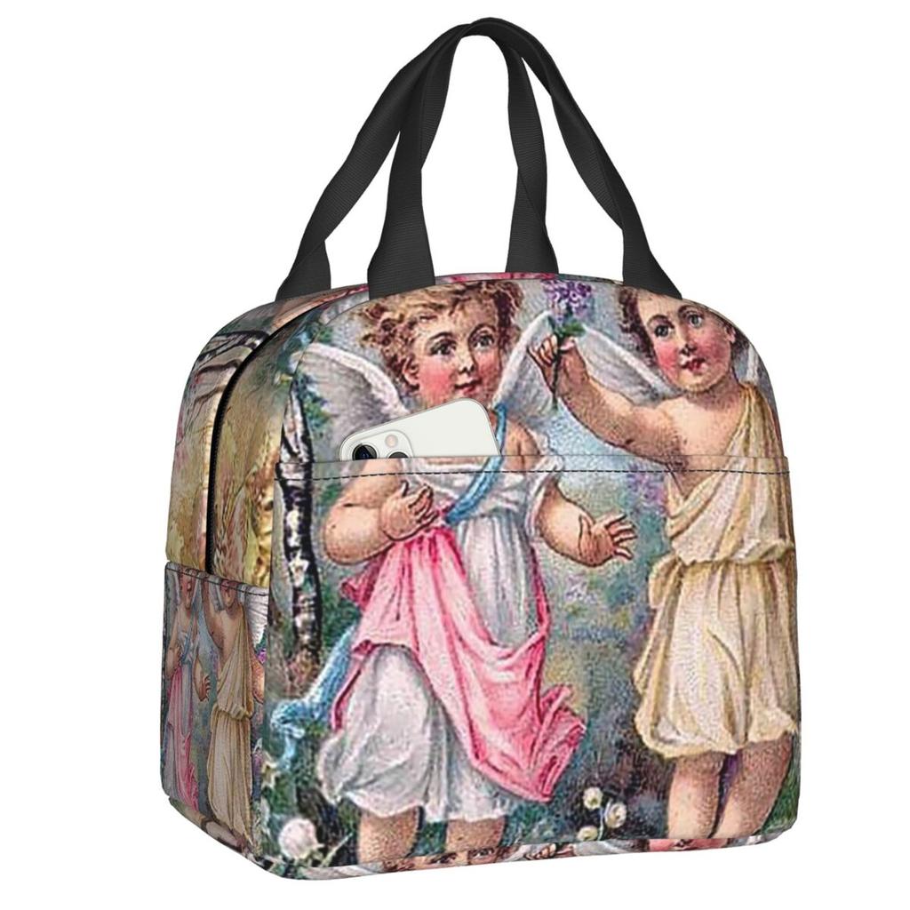 Custom Victorian Moon Cherub Insulated Lunch Bag for Women Leakproof Thermal Cooler Lunch Tote Kids School Children