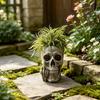 Succulent Container Skull Planter with Middle?Finger Gesture, Resin Pot, Gothic Skeleton Head Dark Aesthetic Gardening Flower Unique Desktop